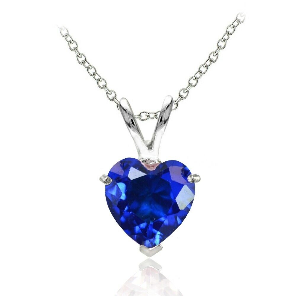 925 Sterling Silver Blue Sapphire Heart Pendant Necklace